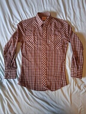 VTG 1980s Levi's Brown Plaid Western Pearl Snap Long Sleeve Shirt Adult Small